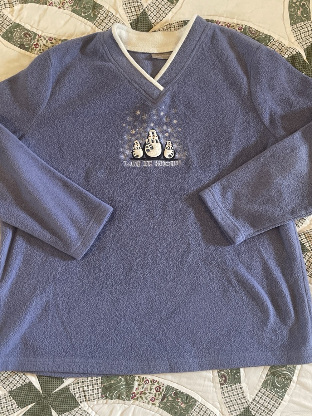 Vintage Croft & Barrow Blue Fleece V-Neck Pullover Sweatshirt Snowmen 1X